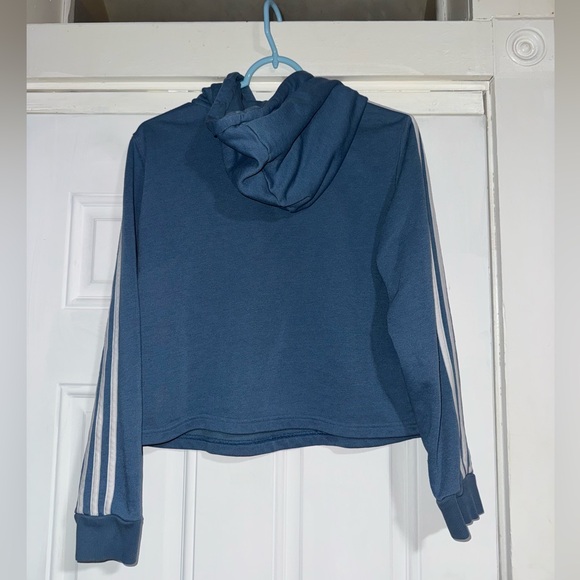 adidas Blue crop Hoodie with White Stripes - Picture 2 of 4